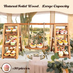 Wisreach Wooden 3 Tier Cupcake Stand, Rustic Cupcake Display Stand for Dessert Table, Foldable Serving Tray Tower for Party, Wedding, Birthday, Baby Shower, Holiday Events - Image 3