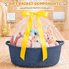 OIAHOMY Large Gift Basket Empty 17" x 12.6" x 7", Storage Basket with Gift Bag, Ribbon and Glitter Tulle for DIY Anytime, Toy Storage for Kids, Dogs with Handles in A Stylish Design - Navy Blue - Image 3