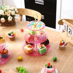 Patelai 8 Pcs 3 Tier Acrylic Cake Stand, Clear Pink, Golden - Image 4