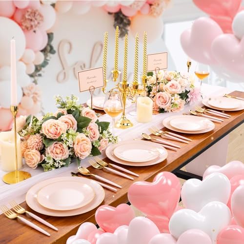 Liacere 150PCS Plastic Plates-Gold Plastic Silverware with Pink Handle - Pink Disposable Plates Include 30 Guests Plates, Forks, Spoons, Knives for Wedding ＆ Party - Image 2