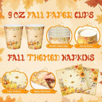 Honeydak 210 Pcs Fall Party Supplies for 30 Guests, Includes Plates, Cups, Napkins, Cutlery - Autumn Pumpkin Maple Tableware Decoration for Thanksgiving, Fall Harvest Party - Image 5