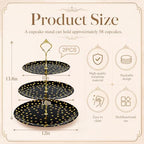 Thenshop 2 Pcs 3-tier Cupcake Stand Melamine 12" 10" 8" Serving Tray, Black - Image 2