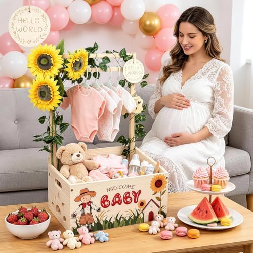 Wooden Baby Shower Crate Closet, Baby Shower Gift Basket for Newborn Gifts - Image 2