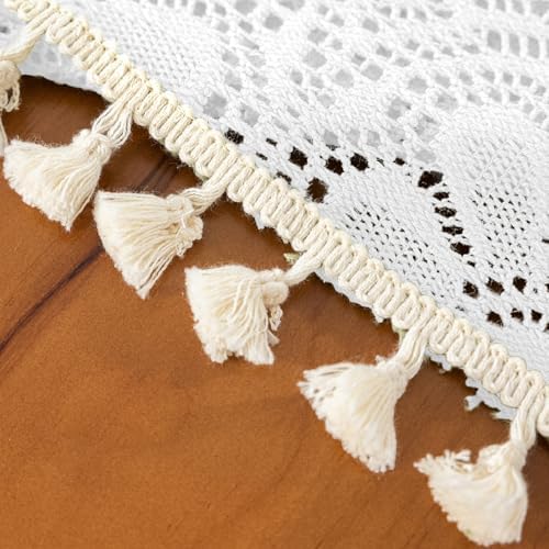 Boho Crochet Cotton Lace Tablecloth Rectangle 52 x 120 Inch Ivory - Image 5