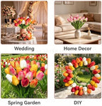 Orange Artificial Tulips for Vase, 48 Faux Tulip Flowers for Fall Centerpiece, Autumn Home Decor, Thanksgiving Table Arrangement & Rustic Farmhouse Decorations - Image 5