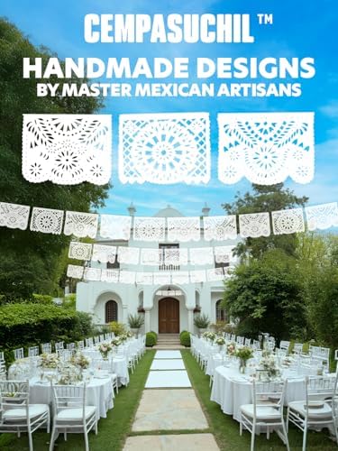 10 Pack White Papel Picado Banner 180 Ft (18 Ft x 10), 100% Made in Mexico, Papel Picado Blanco, White Mexican banner, for Parties, Wedding, Baby Shower, Bautizos, Bodas, Birthdays | 10 Plastic Flags per Banner | - Image 6