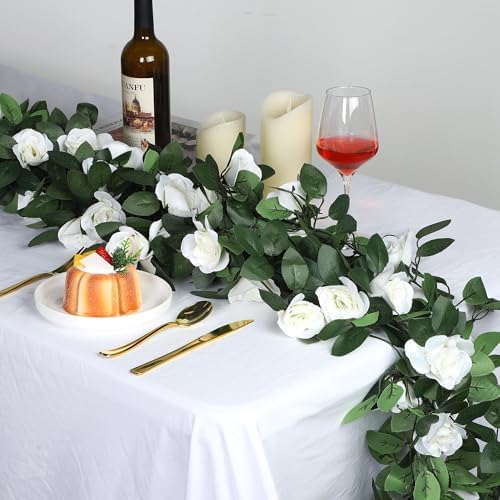 Aneco 8 Pack 64 FT White Flower Artificial Rose Vines Roses Fake Vine Flowers Plants Party Supplies for Holiday Wedding Garden Craft Art Decoration - Image 4