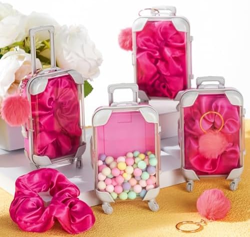 LemonRoad 60 Pcs Mini Empty Suitcase Box with Plush Keychain, Rose Red - Image 6