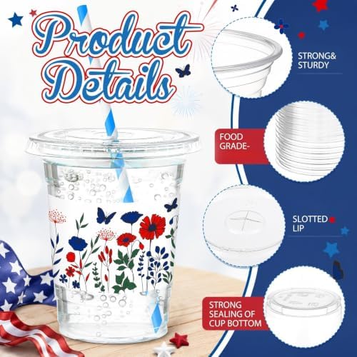 Sliner 50 Sets 4th of July Plastic Disposable Cups 16oz - Image 3