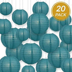 Quasimoon PaperLanternStore.com Ultimate 20-Piece Tahiti Teal Paper Lantern Party Pack - Assorted Sizes of 6, 8, 10, 12 Inch (5 Round Lanterns Each) for Weddings, Birthday, Events and Decor - Image 5