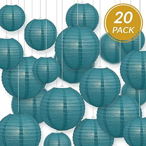 Quasimoon PaperLanternStore.com Ultimate 20-Piece Tahiti Teal Paper Lantern Party Pack - Assorted Sizes of 6, 8, 10, 12 Inch (5 Round Lanterns Each) for Weddings, Birthday, Events and Decor - Image 5