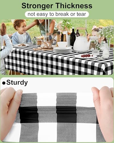 Smiry 12 Packs Gingham Disposable Table Cloth, 54 x 108 Inch Waterproof Plastic Tablecloth, Rectangle Black and White Checkered Table Covers for Picnic, Birthday, Party - Image 3