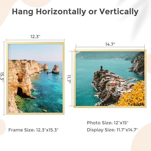 FLYJOE 12x15 Metal Picture Frame - Gold Aluminum Picture Frames with Real Glass, Wall Mounting Horizontally or Vertically, Diploma, Certificates for Wall Gallery Poster Photo 15x12 Frame, Gold - Image 4