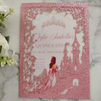 20PCS Castle Pocket Invitations, Quinceanera Invitations with Envelopes, Princess Invitation, Laser Cut quince invites (glitter pink) - Image 4