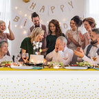 12Pcs White and Gold Tablecloth Party Decorations,Plastic White Table Cloth Printed Gold Table Runner Disposable Rectangle Tables Cover for Birthday Wedding Anniversary Graduation Party,54 x108 Inch - Image 5