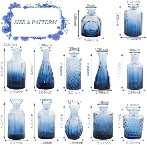 UPBUD Glass Blue Bud Vases Set of 12, Mini Vases for Flowers - Image 3