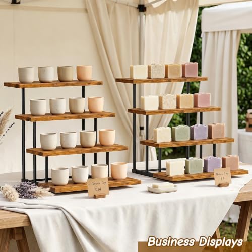Emfogo Wooden Cupcake Display Stand, 4 Tier Rectangular Tiered Dessert Stands, Dessert Table Display Set for Vendor Booth Party Large Cup Cake Tower for Cup Cake Cookie Food (2 Pack) - Image 7