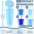 Skylety 24 Pcs Dusty Blue Plastic Cups with Lids and Straws 24 oz - Image 2