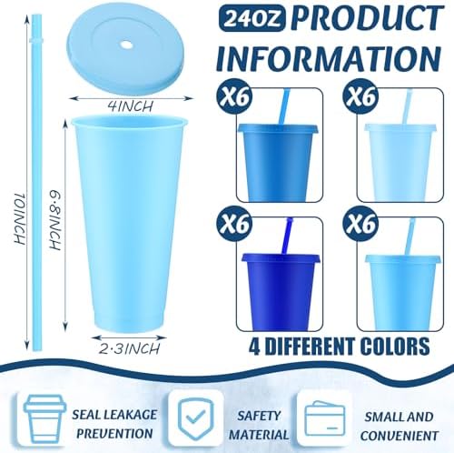 Skylety 24 Pcs Dusty Blue Plastic Cups with Lids and Straws 24 oz - Image 2