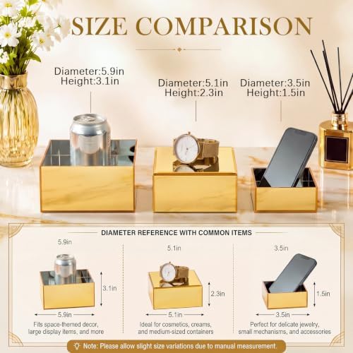 Jerify 6 Pcs Mirror Acrylic Display Risers 5.91" 5.12" 3.54", Gold Square - Image 2