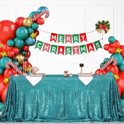 Eternal Beauty Teal 90x132 Inch Tropical Beach Sequin Tablecloth - Image 2