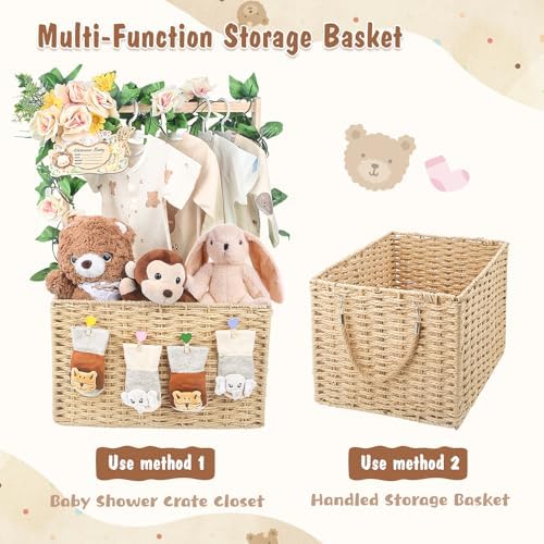 Wisreach Wooden Baby Shower Crate Closet, Foldable Handwoven Storage Basket for Baby Shower Gifts, Welcome Gift Basket for Newborn Boys Girls, Pregnancy Gifts for New Parents - Image 6