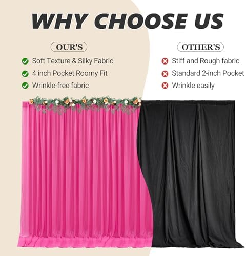 20ft x 10ft Hot Pink Backdrop Curtains, Wrinkle-Free Sheer Chiffon Fabric Photo Backdrop Drapes for Wedding Arch Party Ceremony Stage Photography Decorations - Image 7