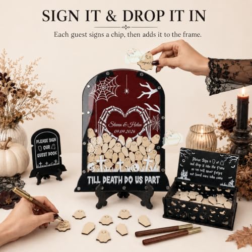 Custom Halloween Wedding Guest Book Alternative, Gothic Tombstone Frame - Image 3