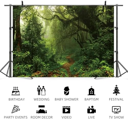 12x10ft Jungle Forest Backdrop Spring Woodland Green Rainforest Photography Background Dirt Road Nature Scenery Birthday Baby Shower Banner Decorations Kids Adults Portrait Photo Booth Prop - Image 5