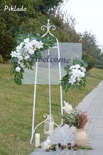 Faux Flower Swag Set of 2 for Wedding Welcome Signs Floral Swag Wedding Reception Ceremony Signs Decor (White & Green) - Image 4