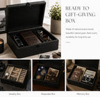 Keepsake Box,Large Acacia Wooden Memory Box Jewelry Box and Photo Storage Box for Wedding Baby Shower Decorative Storage Treasure Boxes with Lids (Black) - Image 6