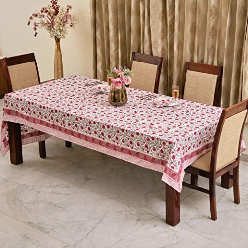 Ridhi Sangria Red Hand Block Print Cotton Tablecloth 160 x 72 Inch - Image 2