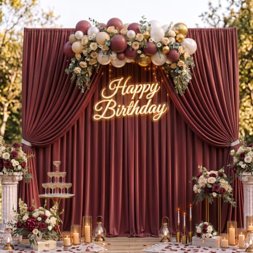 10ftx10ft Burgundy Backdrop Curtain for Wedding Parties, Wrinkle Free Silky Polyester 2 Panels 5x10ft Maroon Draping Fabric Photo Back Drop Cloth for Birthday Photography Background Photoshoot - Image 2