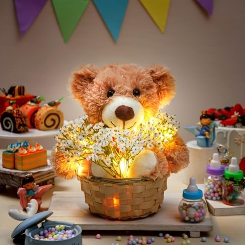 Amyhill 4 Sets Bear Baby Shower Centerpieces Baby Shower Table Decorations with Bears Wooden Crates Bamboo Baskets Artificial Flowers for Birthday Wedding Gender Reveal Party(Cute) - Image 4