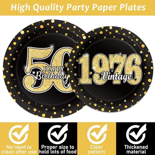 200PCS 50th Theme Birthday Party Tableware Vintage 1976 Party Supplies - Image 3