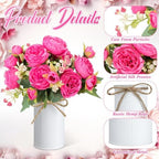 3 Sets Artificial Peonies Flower Peony Bouquet with Galvanized Metal Pot Silk Fake Peonies Faux Flower Arrangements for Wedding Table Centerpiece Party Home Room (Rose Red) - Image 3