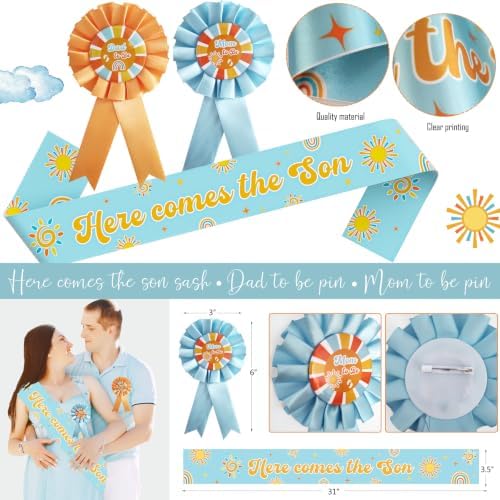Here Comes the Son Baby Shower Decorations for Boy, Boho Sun Baby Shower Party Supplies, It's A Boy Gender Reveal Décor, Retro Sun You Are My Sunshine Baby Shower - Image 4