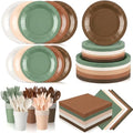 Mimorou 350 Pcs Green Brown Plates Cups Napkins Utensils Woodland by Mimorou
