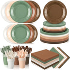 Mimorou 350 Pcs Green Brown Plates Cups Napkins Utensils Woodland by Mimorou