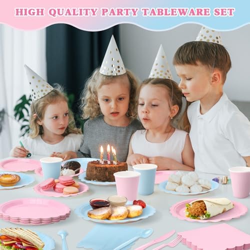 Vyntra 350 Pcs Pink and Blue Paper Plates and Napkins Party Supplies - Image 3