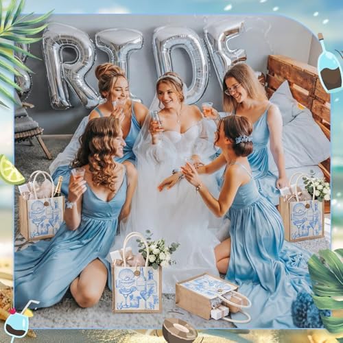 Abbylike 8 Pcs Bachelorette Gift Bags Burlap Bridesmaid Party Favor Bags with Handle Blue Reusable Canvas Beach Goodie Tote Bag for Bachelorette Bridal Last Toast on The Coast Party Decor - Image 6