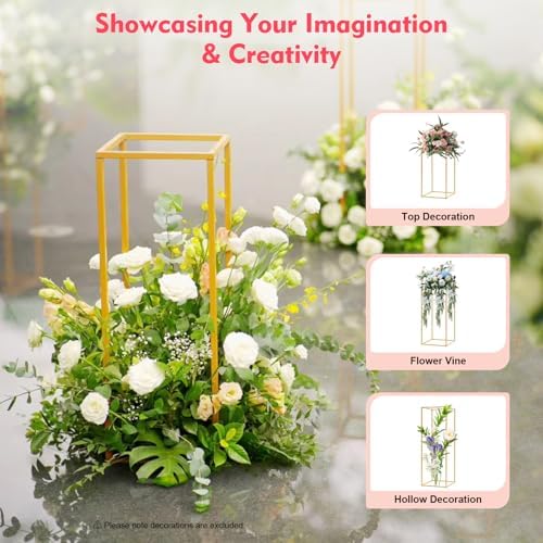 Centerpiece Stands Set, 4 Gold Tiered Flower Stands For Decoration, Elegant Event Display For Wedding Birthday Dessert Table, Heavy Duty Steel Hollow Design, DIY Backdrop Decor - Image 3