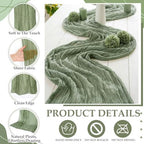 8 Pcs Sage Green and Brown Cheesecloth Table Runner 118" - Image 5