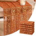 Artoid Mode 6PCS Caramel Gauze Gold Table Runner 120 Inch 10FT, Glitter Metallic Foil Sheer Dining Wedding Anniversary Holiday Table Decor for Home Party by ArtoidMode