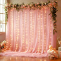 Wish Care 20x10FT Pink Wrinkle Free Backdrop Curtains with Lights String for Parties - Photo Curtain Backdrop with Lights for Wedding Decorations, Bridal Baby Shower Birthday Party Photography by WishCare