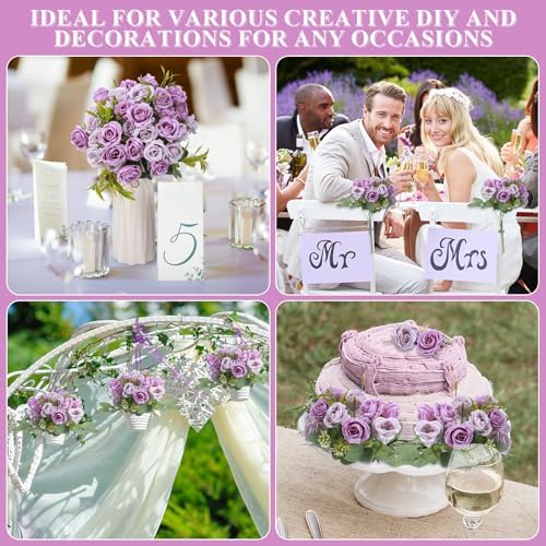 Zeyune 8 Pack 12 Inch Artificial Rose Bouquet, Purple and Lilac - Image 6