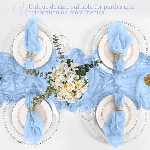 Cloth Napkins Set of 12, 20x20 Inch Light Blue Cheesecloth Napkins Rustic Boho Gauze Dinner Napkin Cloth Washable Elegant Table Napkins for Wedding Party Bridal Baby Shower Table Decor - Image 6