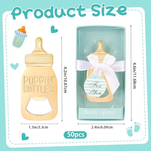 50Pack Poppin Bottle Openers for Baby Shower Favors Boy Baby Shower Return Gifts Decorations and Blue Souvenirs - Image 2