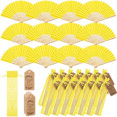 Roowest 50 Pack Paper Folding Fans Bamboo Wedding Favors, Lemon Yellow by Roowest