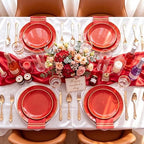 NOCCUR 350PCS Red Plastic Plates - Disposable Red Gold Dinnerware Set for 50 Guests, 100 Dinner/Dessert Plates, 150 Gold Silverware, 50 Cups&50 Napkins for Party/Wedding/Hibachi Party - Image 6
